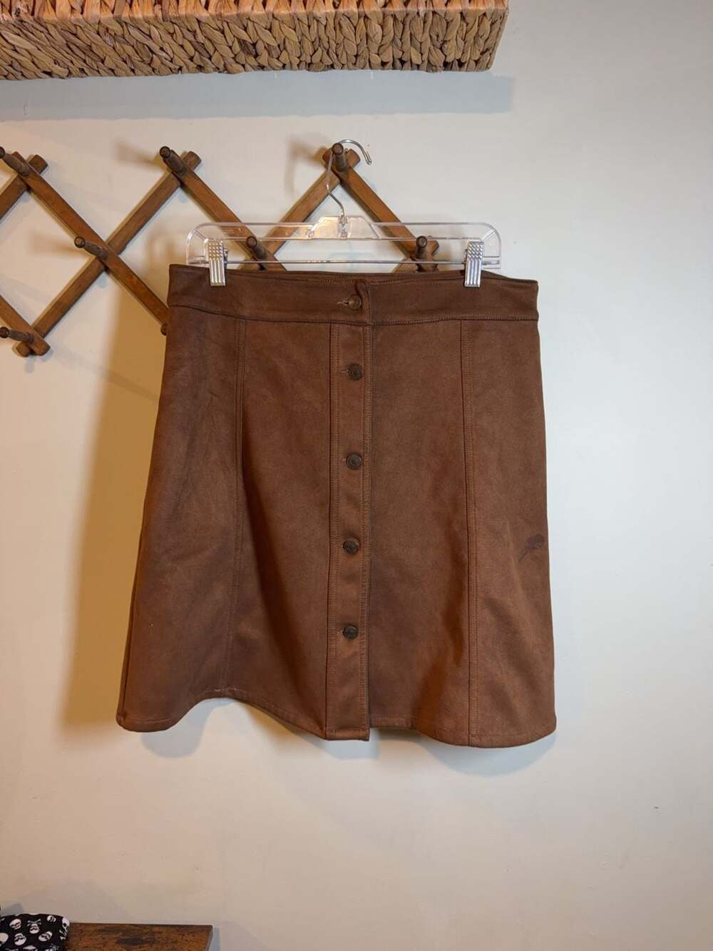 Chaps Faux Suede Button-Front A-Line Mini Skirt
